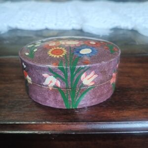 Vintage Paper Mache Floral Trinket Box